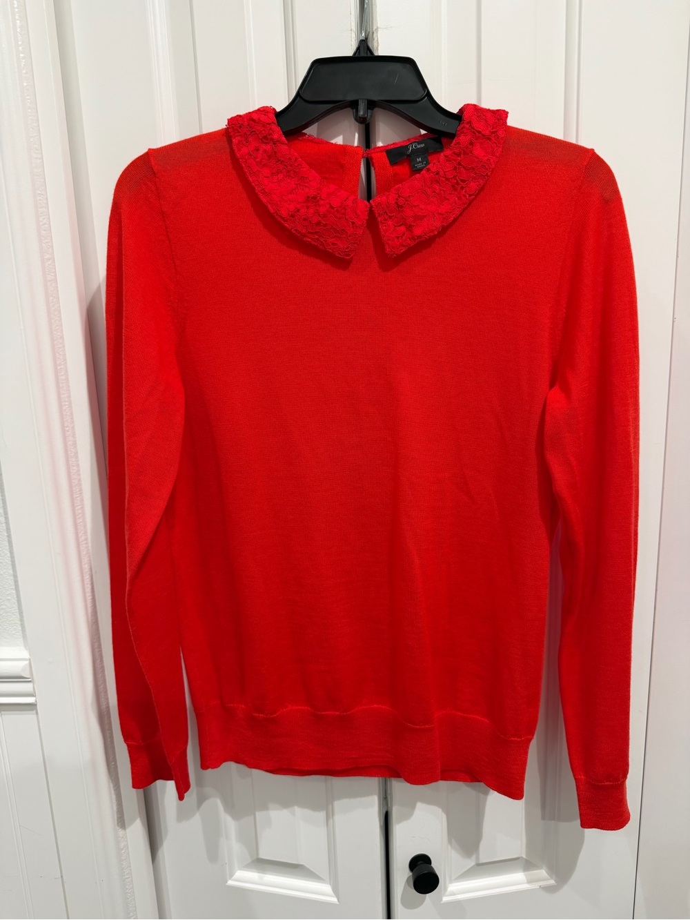 J.Crew Red Lace Peter Pan Collar Sweater Size M worn 2x